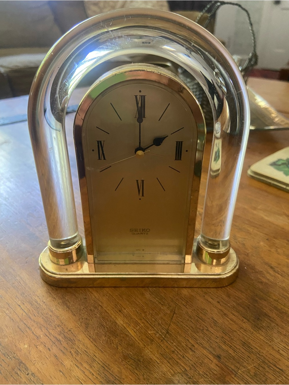 Vintage Seiko Gold and Clear Arch Desk Clock